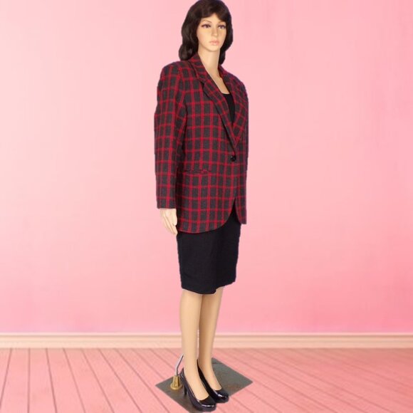 CROSS COUNTRY FASHIONS size 12P black/red plaid blazer acrylic/wool/polyester - Picture 3 of 14